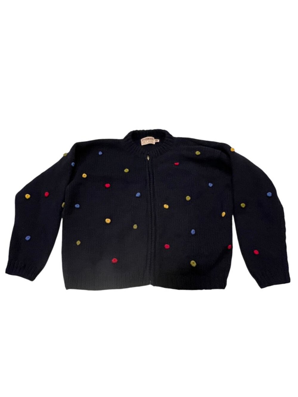 Rey Wear Vtg Bolivian Wool Pom Zip Cardigan, Navy, S/M - Picture 11 of 11